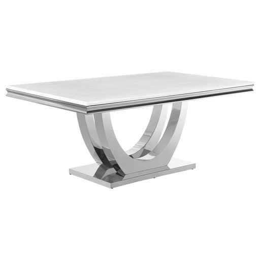 Kerwin Rectangle Faux Marble Top Dining Table White and Chrome - CasaBella Furniture (San Antonio, TX)