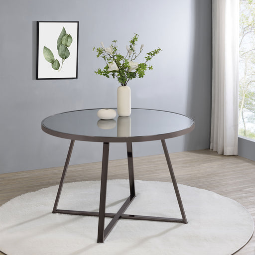 Jillian Round Dining Table with Tempered Mirror Top Black Nickel - CasaBella Furniture (San Antonio, TX)