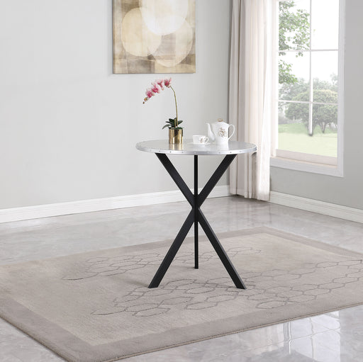 Kenzo Round Metal Top Bar Table Silver and Sandy Black - CasaBella Furniture (San Antonio, TX)
