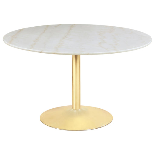 Kella Round Marble Top Dining Table White and Gold - CasaBella Furniture (San Antonio, TX)