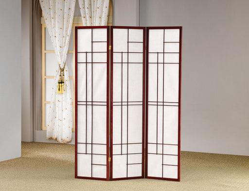 Katerina 3-panel Folding Floor Screen White and Cherry - CasaBella Furniture (San Antonio, TX)