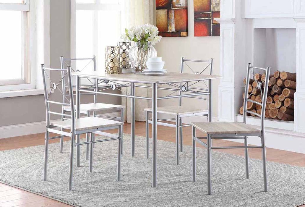 Anna Fontana 5-piece Rectangular Dining Set Brushed Silver - CasaBella Furniture (San Antonio, TX)