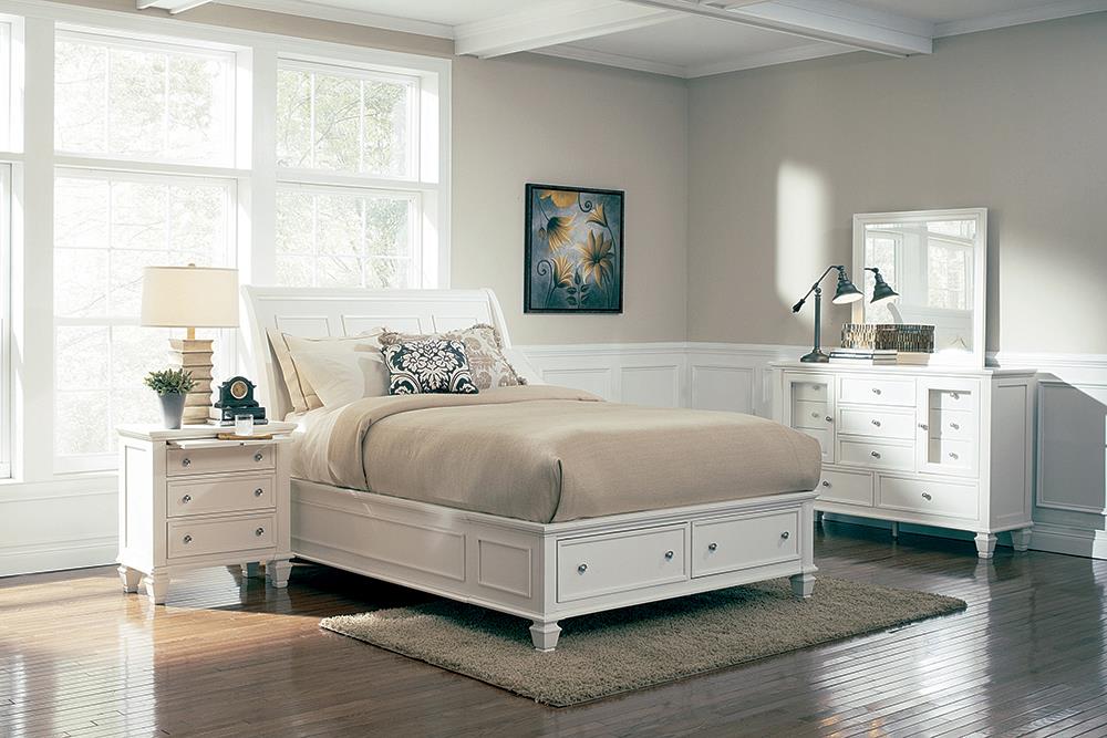 Sandy Beach 4 & 5 Piece Storage Bedroom Set with Sleigh Headboard E.King, Queen, & Cal.King - CasaBella Furniture (San Antonio, TX)