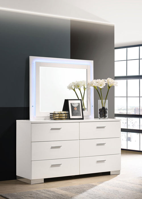 Felicity 6-drawer Dresser with LED Mirror White High Gloss - CasaBella Furniture (San Antonio, TX)