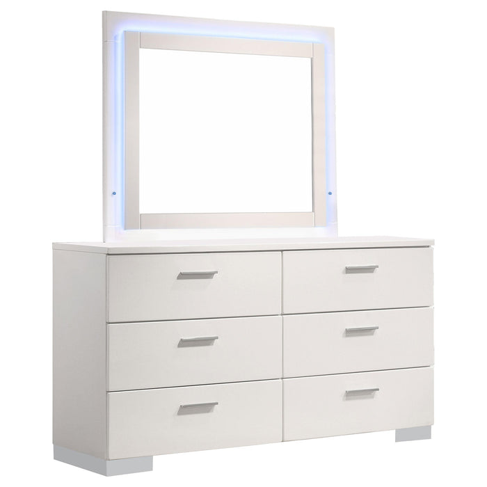 Felicity 6-drawer Dresser with LED Mirror White High Gloss - CasaBella Furniture (San Antonio, TX)