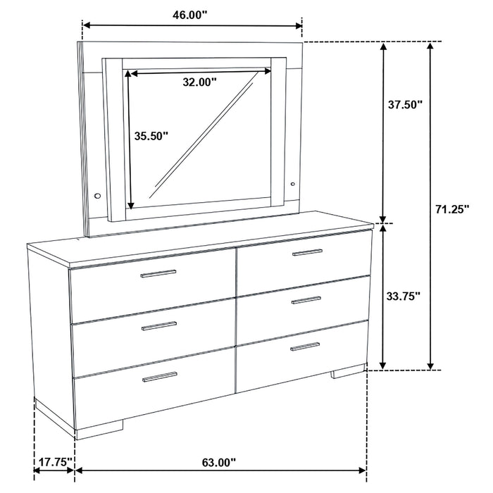 Felicity 6-drawer Dresser with LED Mirror White High Gloss - CasaBella Furniture (San Antonio, TX)