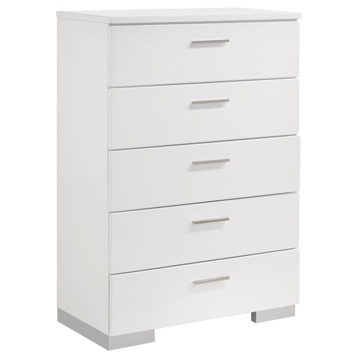 Felicity 5-drawer Chest Glossy White - CasaBella Furniture (San Antonio, TX)