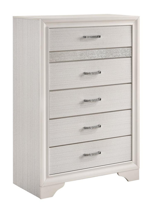 Miranda 5-drawer Chest White and Rhinestone - CasaBella Furniture (San Antonio, TX)