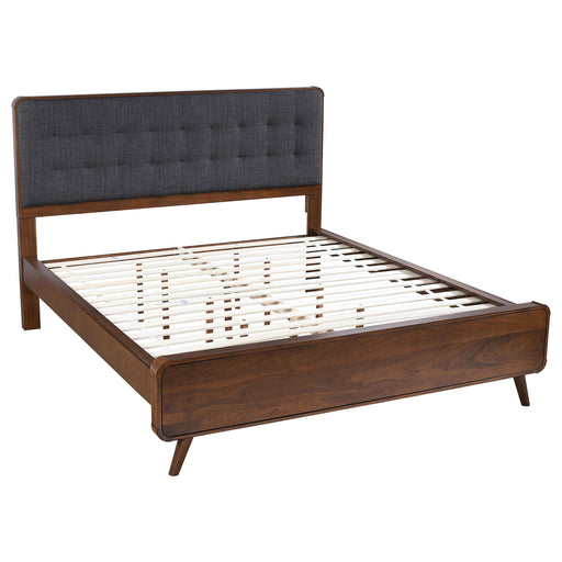 Robyn California King, E.King, & Queen Bed with Upholstered Headboard Dark Walnut - CasaBella Furniture (San Antonio, TX)