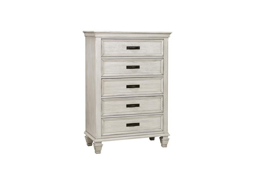 Franco 5-drawer Chest Antique White - CasaBella Furniture (San Antonio, TX)