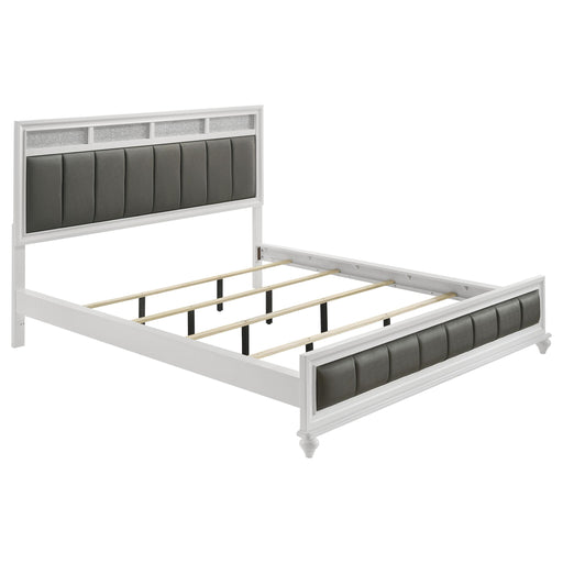 Barzini California King, E.King, & Queen Upholstered Panel Bed White - CasaBella Furniture (San Antonio, TX)