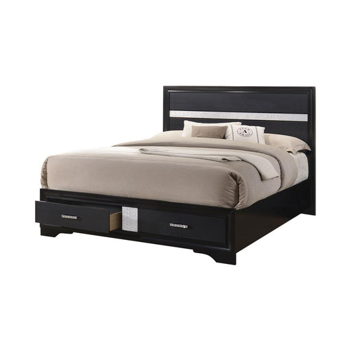 Miranda California King. E.King, & Queen 2-drawer Storage Bed Black & White - CasaBella Furniture (San Antonio, TX)