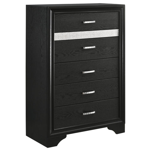 Miranda 5-drawer Chest Black and Rhinestone - CasaBella Furniture (San Antonio, TX)