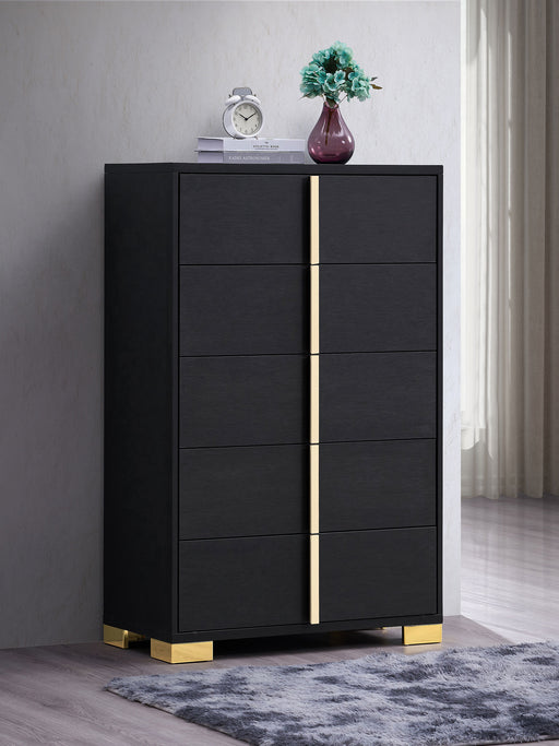 Marceline 5-drawer Chest Black - CasaBella Furniture (San Antonio, TX)