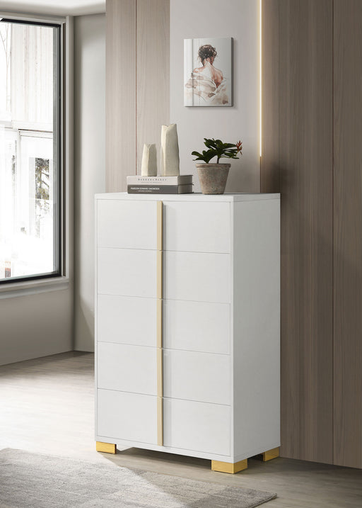 Marceline 5-drawer Chest White - CasaBella Furniture (San Antonio, TX)