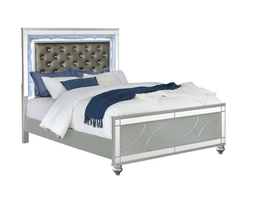 Gunnison California King, E.King, & Queen Panel Bed with LED Lighting Silver Metallic - CasaBella Furniture (San Antonio, TX)