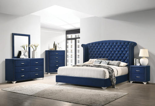 Melody 4-piece Eastern King Tufted Upholstered Bedroom Set Pacific Blue - CasaBella Furniture (San Antonio, TX)