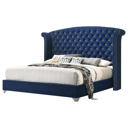 Melody California King, Eastren King, Queen Wingback Upholstered Bed Pacific Blue & Grey - CasaBella Furniture (San Antonio, TX)