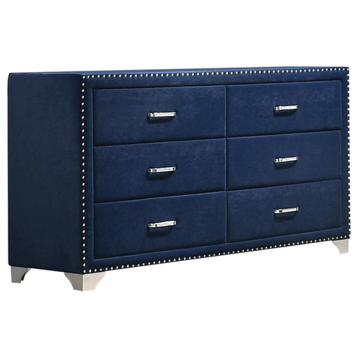 Melody 6-drawer Upholstered Dresser Pacific Blue - CasaBella Furniture (San Antonio, TX)