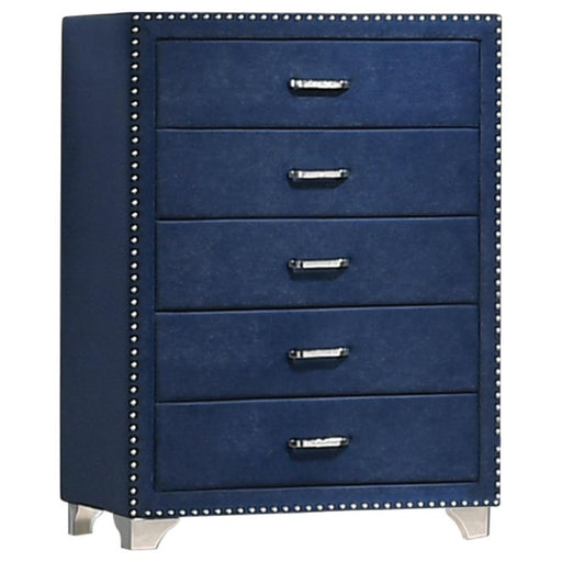 Melody 5-drawer Upholstered Chest Pacific Blue - CasaBella Furniture (San Antonio, TX)
