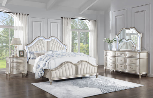 Evangeline Upholstered Platform Bedroom Set Ivory and Silver Oak - CasaBella Furniture (San Antonio, TX)