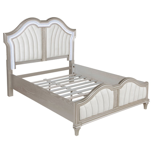 Evangeline Tufted Upholstered Platform Bed Ivory and Silver Oak - CasaBella Furniture (San Antonio, TX)