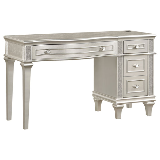 Evangeline 4-drawer Vanity Table with Faux Diamond Trim Silver and Ivory - CasaBella Furniture (San Antonio, TX)