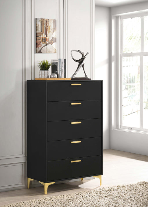 Kendall 5-drawer Chest Black and Gold - CasaBella Furniture (San Antonio, TX)