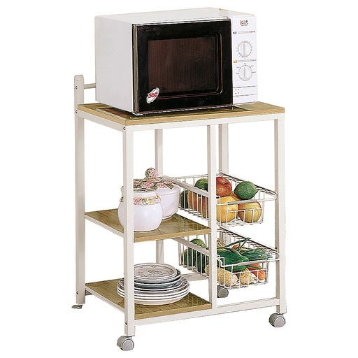 Kelvin 2-shelf Kitchen Cart Natural Brown and White - CasaBella Furniture (San Antonio, TX)