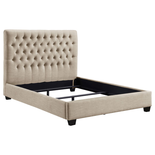 Chloe Tufted Upholstered Queen Bed Oatmeal - CasaBella Furniture (San Antonio, TX)