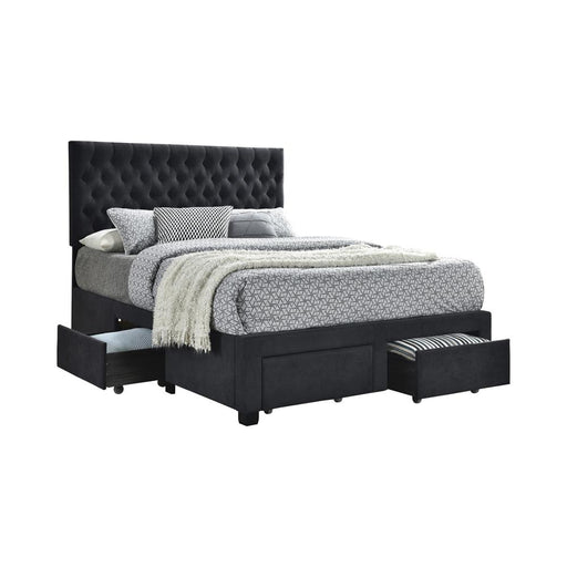 Soledad Eastern King, Full, & Queen 4-drawer Button Tufted Storage Bed Black & White - CasaBella Furniture (San Antonio, TX)