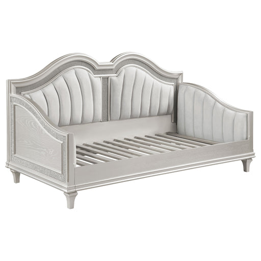 Evangeline Upholstered Twin Daybed with Faux Diamond Trim Silver and Ivory - CasaBella Furniture (San Antonio, TX)