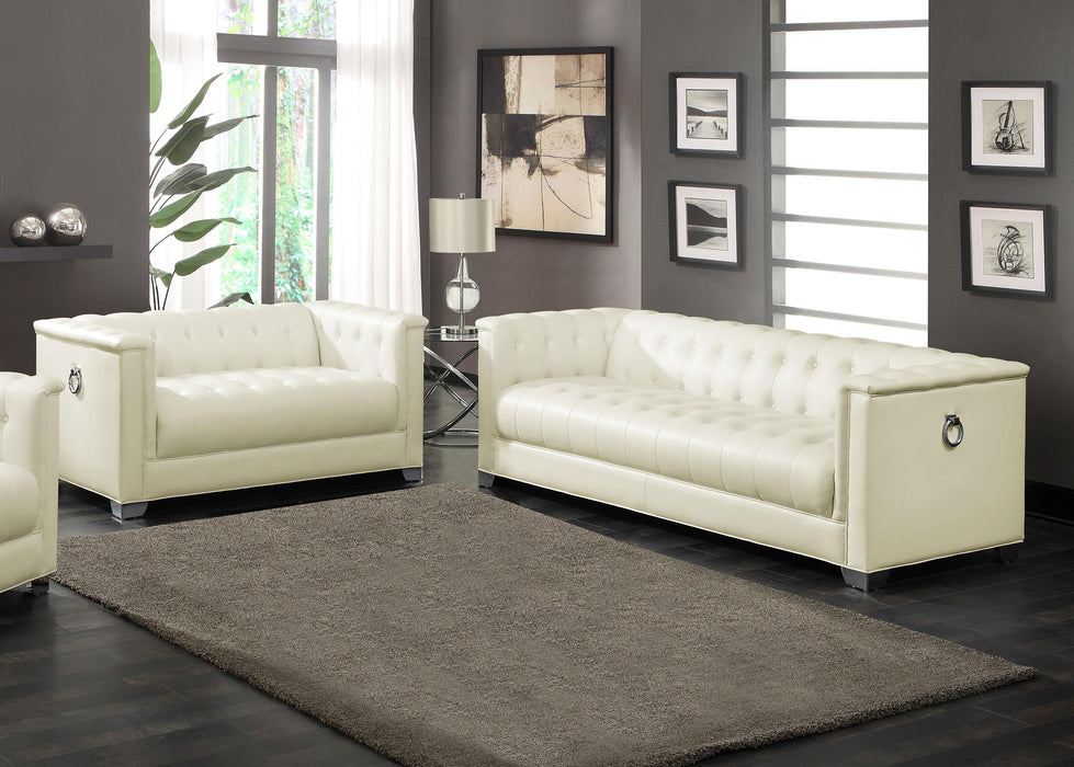 Chaviano 2-piece Upholstered Tufted Sofa Set Pearl White - CasaBella Furniture (San Antonio, TX)
