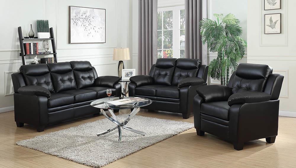 Finley Upholstered Pillow Top Arm Living Room Set Black - CasaBella Furniture (San Antonio, TX)