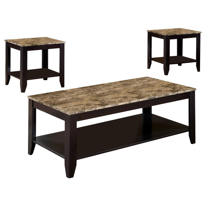 Flores 3-piece Occasional Table Set with Shelf Cappuccino - CasaBella Furniture (San Antonio, TX)