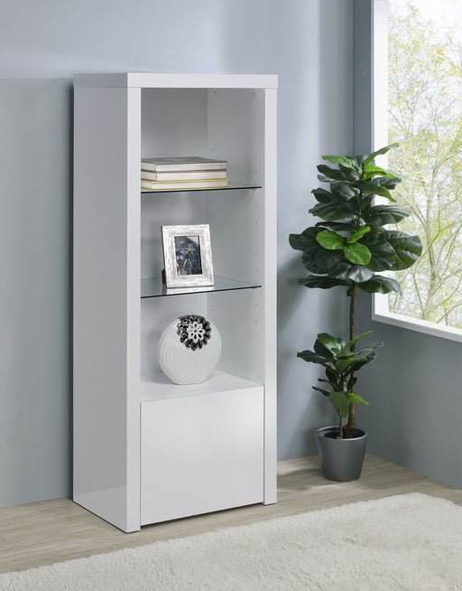 Jude 3-shelf Media Tower With Storage Cabinet White High Gloss - CasaBella Furniture (San Antonio, TX)