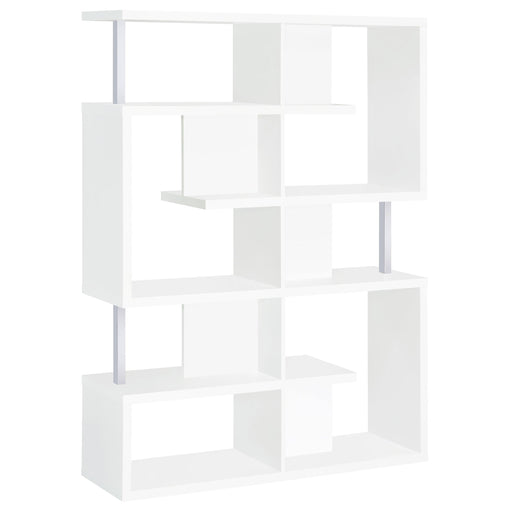 Hoover 5-tier Bookcase White and Chrome - CasaBella Furniture (San Antonio, TX)