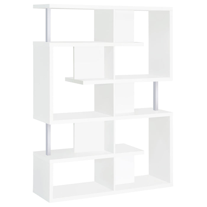 Hoover 5-tier Bookcase White and Chrome - CasaBella Furniture (San Antonio, TX)