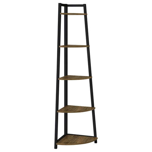 Jacksonville 5-tier Corner Bookcase Aged Walnut - CasaBella Furniture (San Antonio, TX)