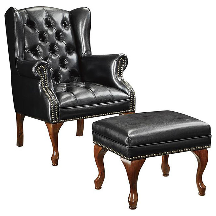 Roberts Button Tufted Back Accent Chair with Ottoman Black and Espresso - CasaBella Furniture (San Antonio, TX)