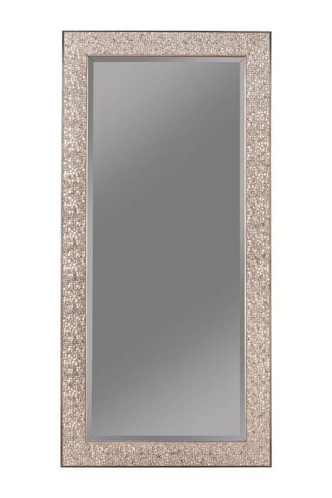 Rollins Rectangular Floor Mirror Silver Sparkle - CasaBella Furniture (San Antonio, TX)