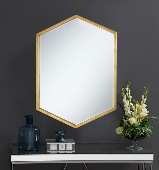 Bledel Hexagon Shaped Wall Mirror Gold - CasaBella Furniture (San Antonio, TX)
