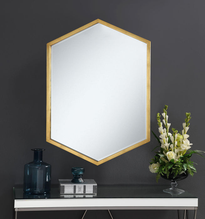 Bledel Hexagon Shaped Wall Mirror Gold - CasaBella Furniture (San Antonio, TX)