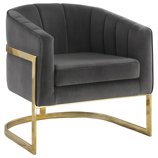 Joey Tufted Barrel Accent Chair Dark Grey and Gold - CasaBella Furniture (San Antonio, TX)