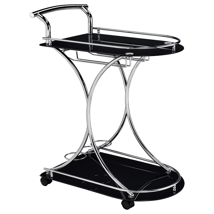 Elfman 2-shelve Serving Cart Chrome and Black - CasaBella Furniture (San Antonio, TX)