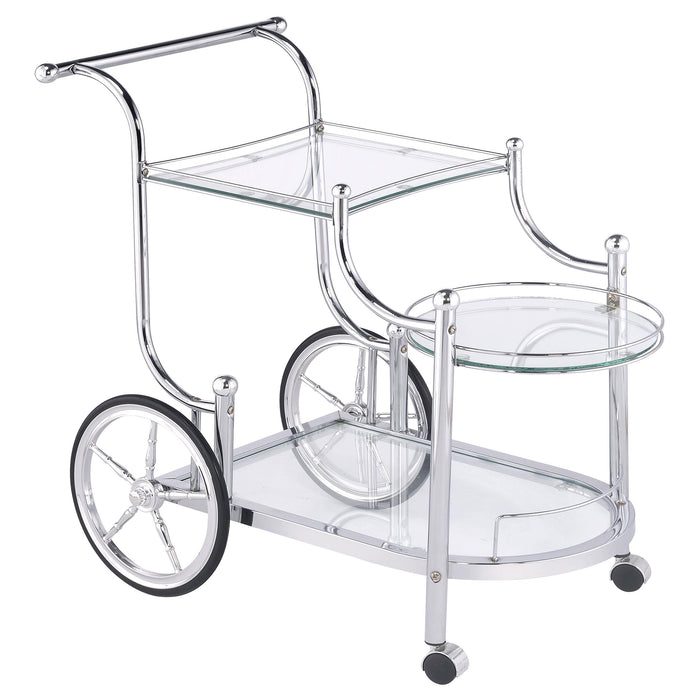 Sarandon 3-tier Serving Cart Chrome and Clear - CasaBella Furniture (San Antonio, TX)