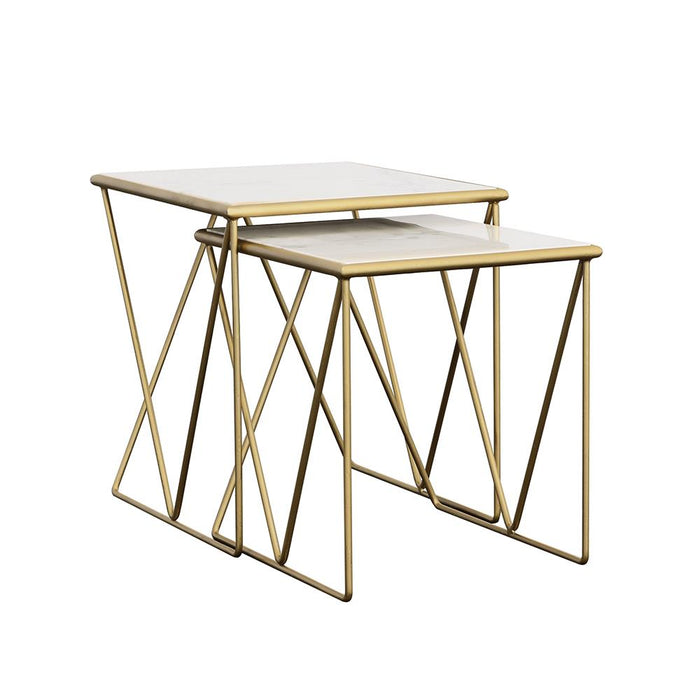 Bette 2-piece Nesting Table Set White and Gold - CasaBella Furniture (San Antonio, TX)