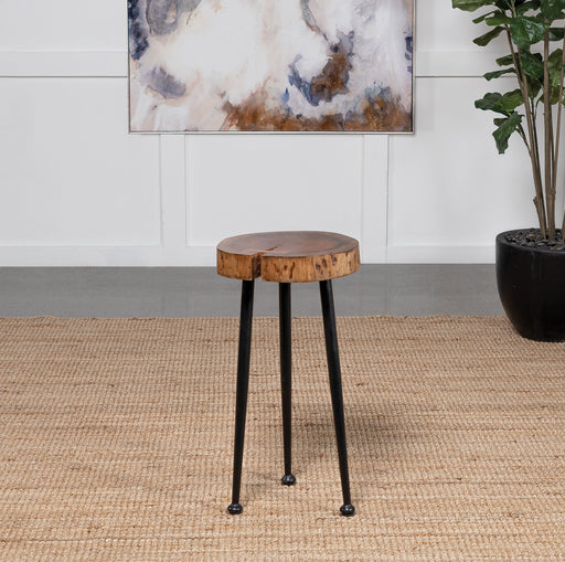 Keith Round Wood Top Side Table Natural and Black - CasaBella Furniture (San Antonio, TX)