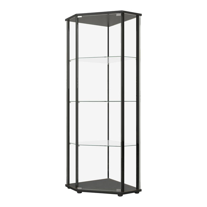 Zenobia Glass Shelf Curio Cabinet Clear and Black - CasaBella Furniture (San Antonio, TX)