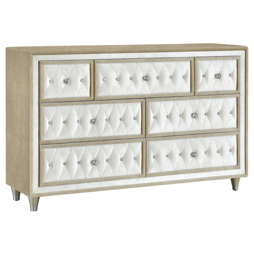 Antonella 7-drawer Upholstered Dresser Ivory and Camel - CasaBella Furniture (San Antonio, TX)